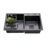 Fossa 32"x18"x10" Inch Double Bowl with Single Tap Hole Premium Handmade Kitchen Sink Black Fossa Home